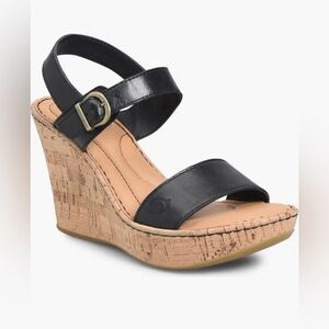 Born Lenore Platform Wedge Sandal in Black size 10 NWT